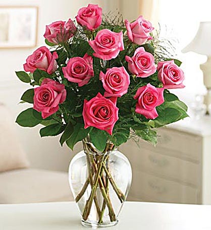 12 Pink Long Stem Roses